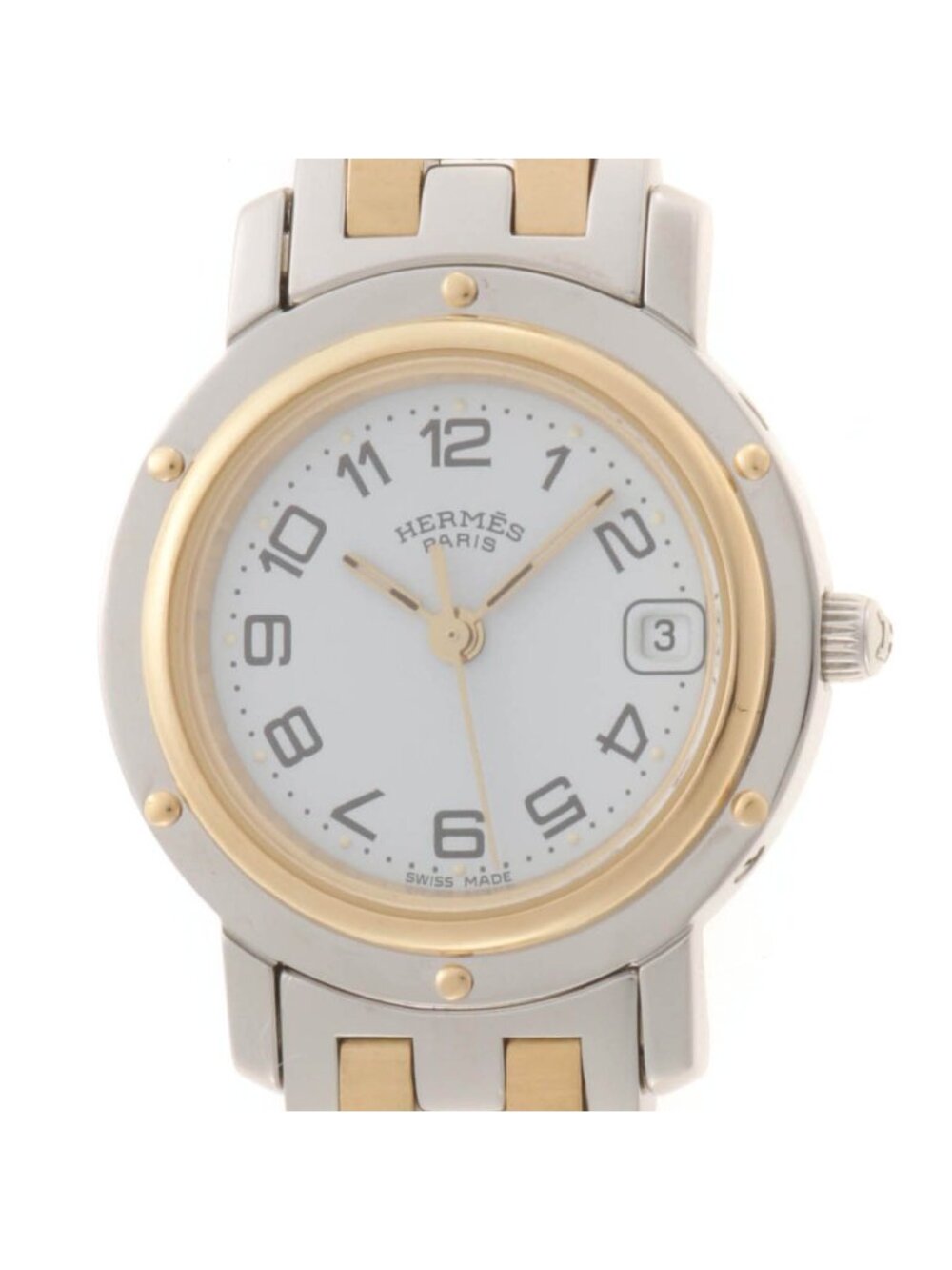 Hermes Clipper Watch Stainless Steel White